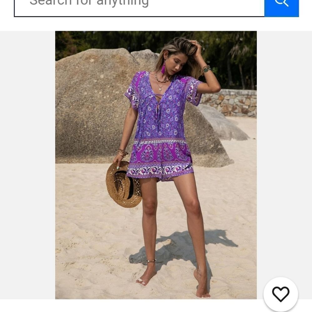 Vibrant Purple Floral Women's Romper - Picture 3 of 7
